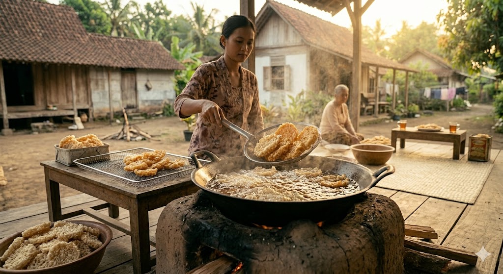 Proses penggorengan renginang